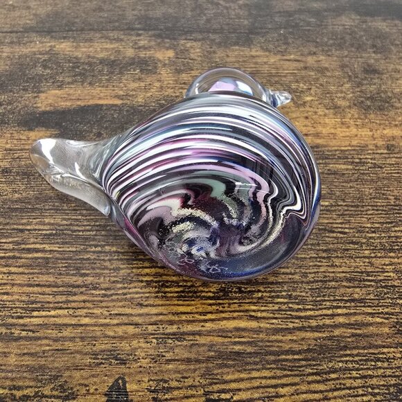 Glass Art Bird Paperweight Purple Blue Gray White Swirl Pattern EUC - Picture 7 of 9